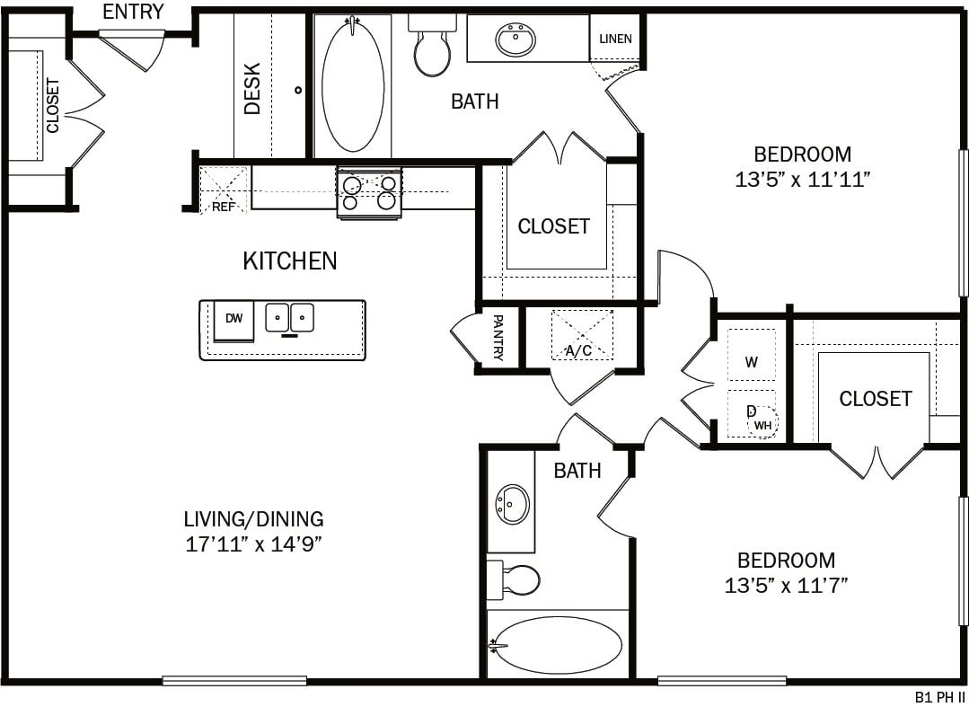 Floor plan layout diagram for 2B